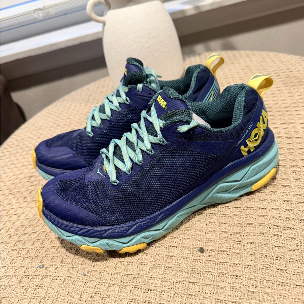 Hoka Navy, Teal & Yellow Trail Running Sneakers - Picture 2 of 10